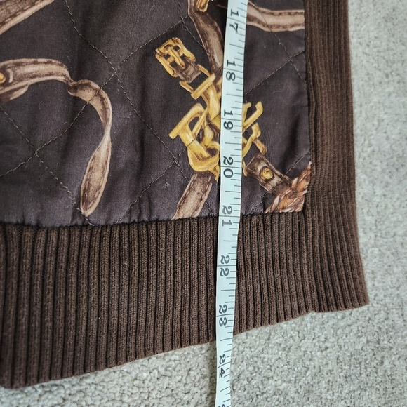 RLL Vintage Ribbed Brown Cardigan Jacket  Equestrian Size M Horse Bridle Print - Picture 11 of 14